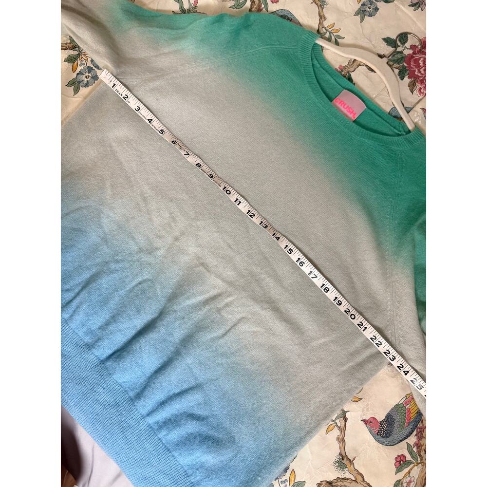 0266 Crush Cashmere 100% Cashmere Ombre Crewneck Sweater Size 3 Large Teal Blue - Picture 4 of 6